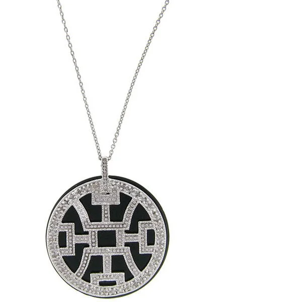 trendy bar pendant necklace -Dolce Giavonna Sterling Silver 1/4ct TDW Diamond/ Black Onyx Necklace