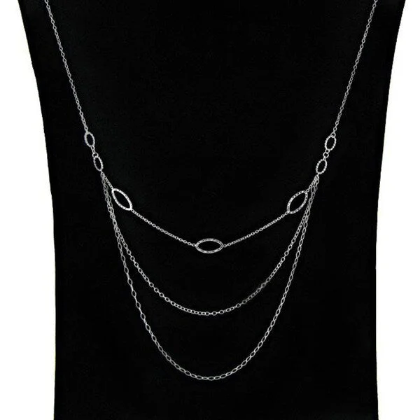 stylish gold pendant necklace -Dolce Giavonna Sterling Silver 30-inch 3-tier Trend Necklace (1 mm)