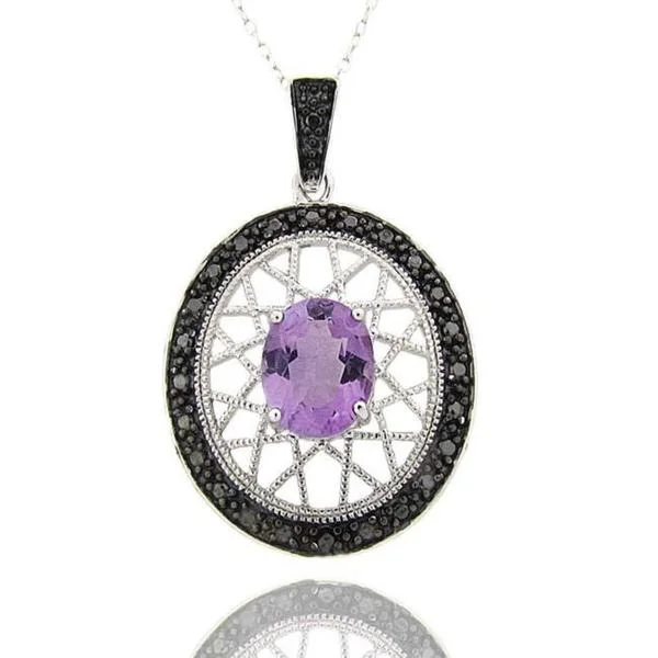 pendant necklace with crystal charm -Dolce Giavonna Sterling Silver Amethyst and Black Diamond Accent Necklace