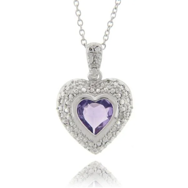 stylish gold pendant necklace -Dolce Giavonna Sterling Silver Amethyst and Diamond Accent Heart Necklace