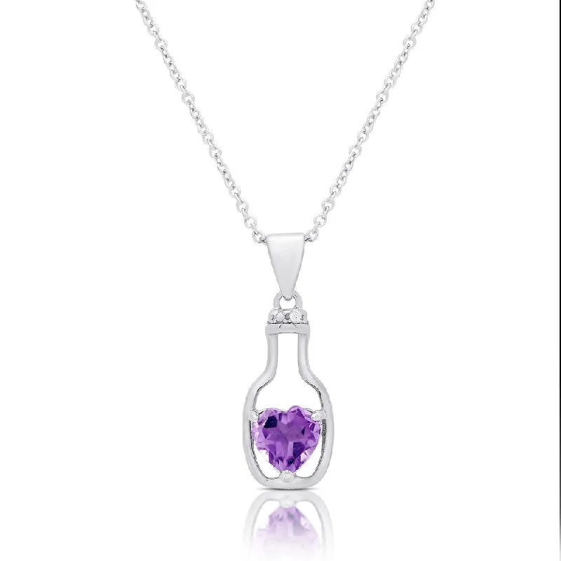 women’s custom pendant necklace silver -Dolce Giavonna Sterling Silver Amethyst and Diamond Accent Infinity Design Necklace