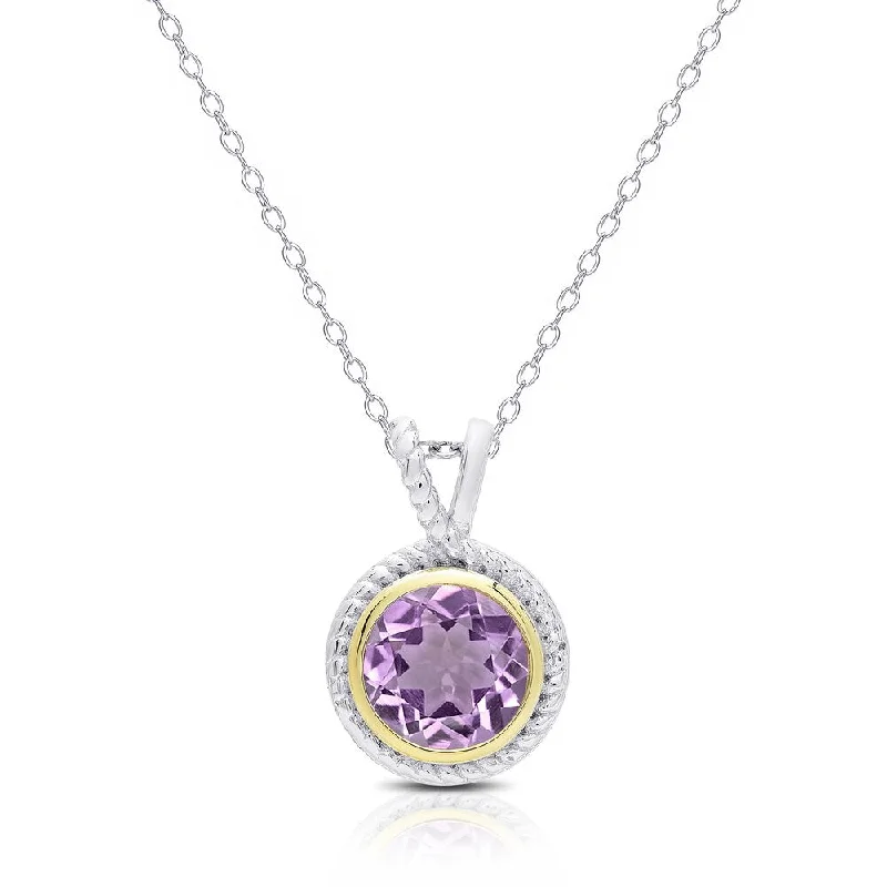 layered moon pendant necklace -Dolce Giavonna Sterling Silver Amethyst Circle Necklace