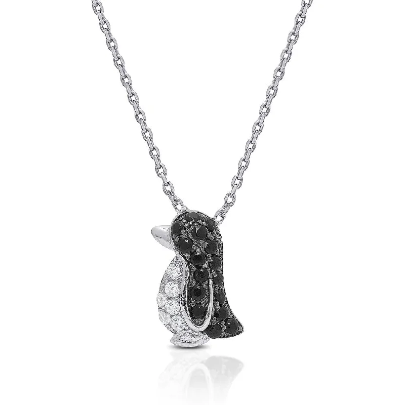 custom heart pendant necklace -Dolce Giavonna Sterling Silver Black and White Cubic Zirconia Penguin Necklace