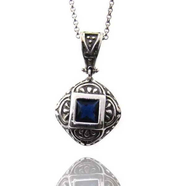 celestial gemstone pendant necklace -Dolce Giavonna Sterling Silver Blue Cubic Zirconia Tuscany Necklace