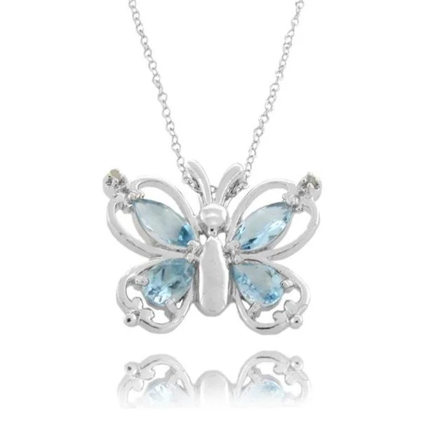 dainty gold heart necklace -Dolce Giavonna Sterling Silver Blue Topaz and Diamond Accent Butterfly Necklace