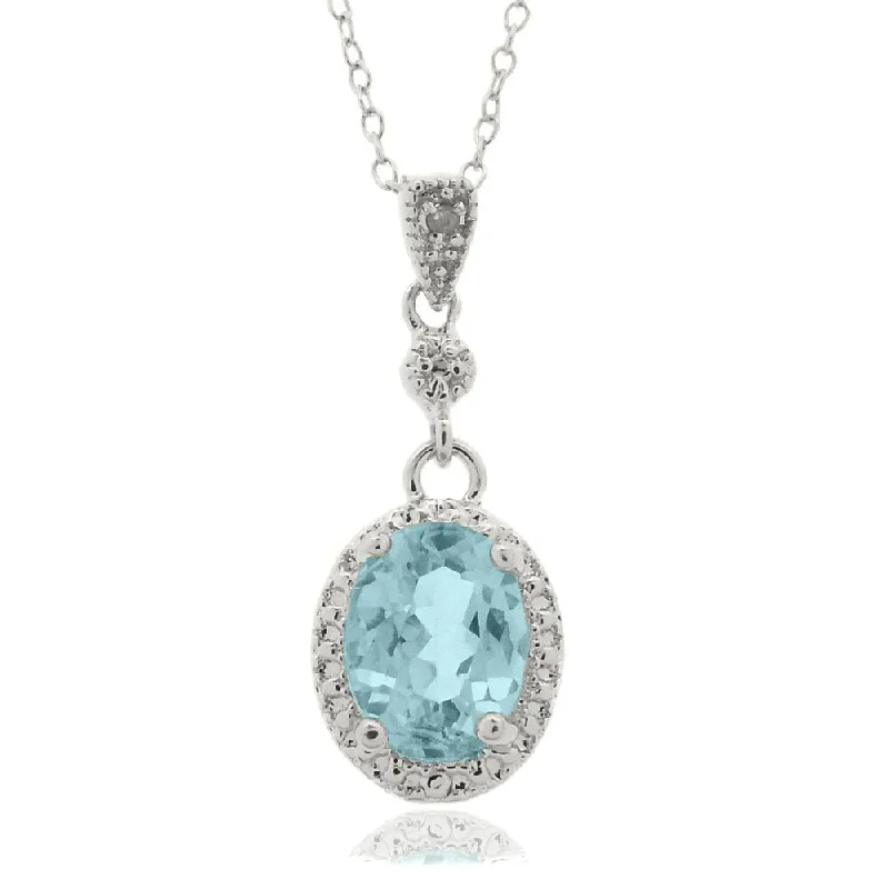 gold crystal pendant necklace -Dolce Giavonna Sterling Silver Blue Topaz and Diamond Accent Oval Necklace