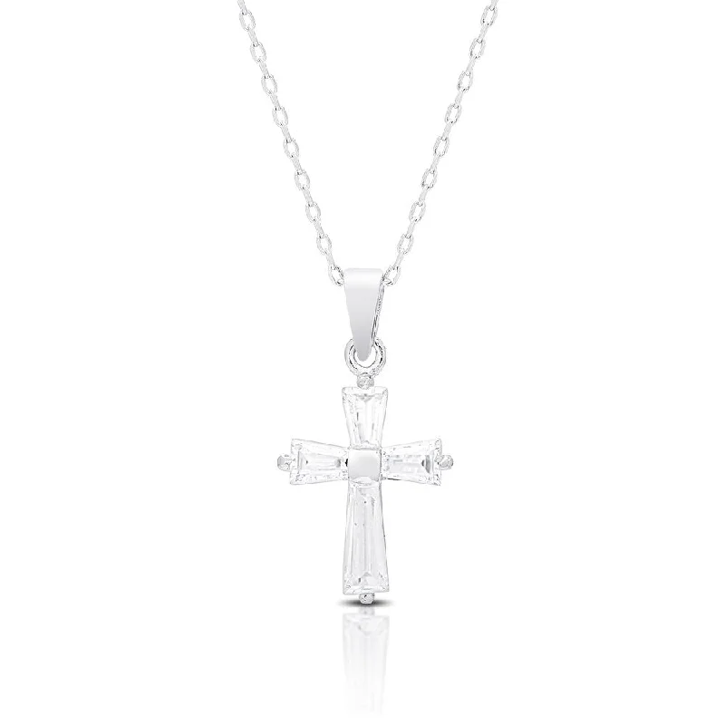 engraved crystal pendant necklace -Dolce Giavonna Sterling Silver Cubic Zirconia Cross Necklace