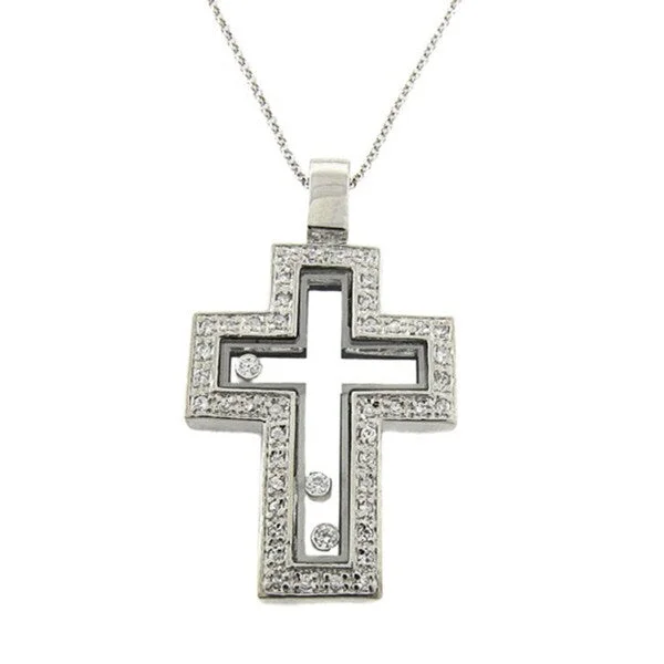 geometric pendant necklace gold -Dolce Giavonna Sterling Silver Cubic Zirconia Cross Necklace