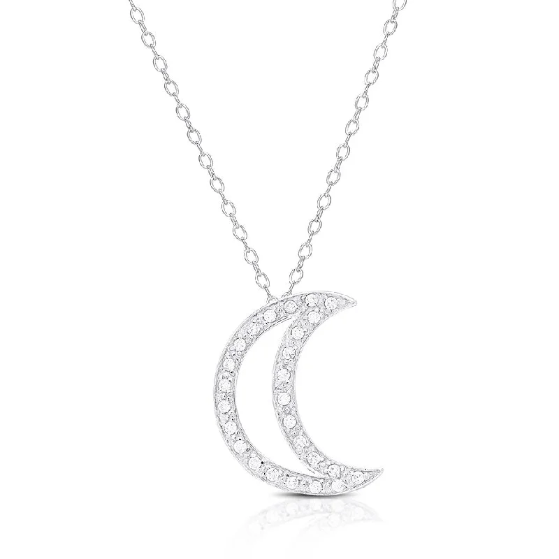 handmade gemstone pendant necklace -Dolce Giavonna Sterling Silver Cubic Zirconia Moon Necklace