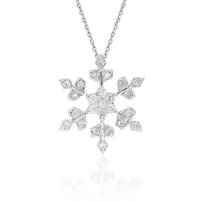 celestial star pendant necklace gold -Dolce Giavonna Sterling Silver Cubic Zirconia Snowflake Design Necklace with Gift Box