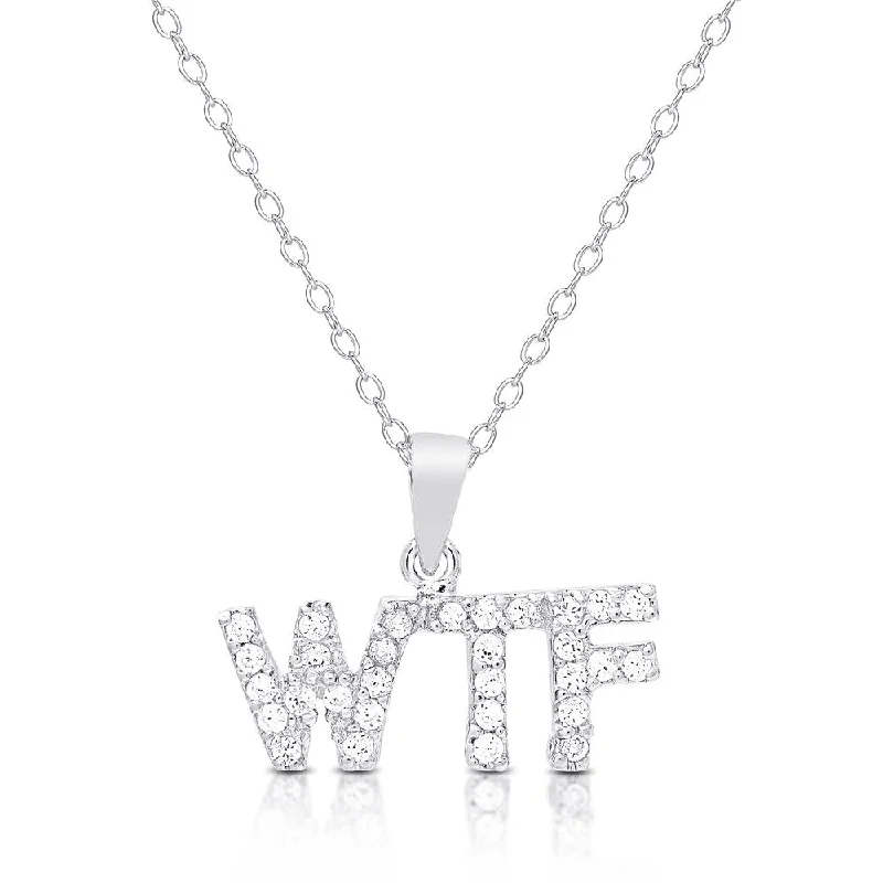 custom message necklace silver -Dolce Giavonna Sterling Silver Cubic Zirconia "WTF" Necklace