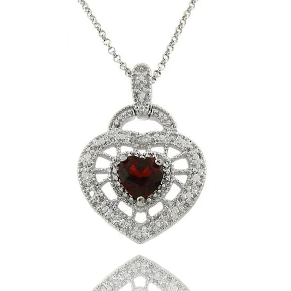 custom engraved moonstone pendant -Dolce Giavonna Sterling Silver Garnet and Diamond Accent Heart Necklace