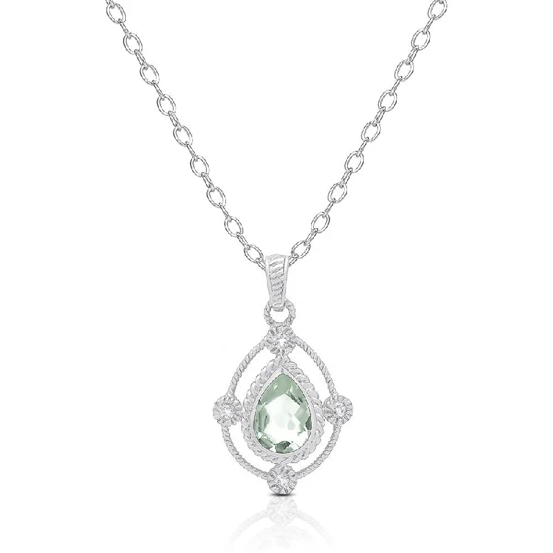 personalized cross necklace pendant -Dolce Giavonna Sterling Silver Green Amethyst White Topaz Teardrop Necklace