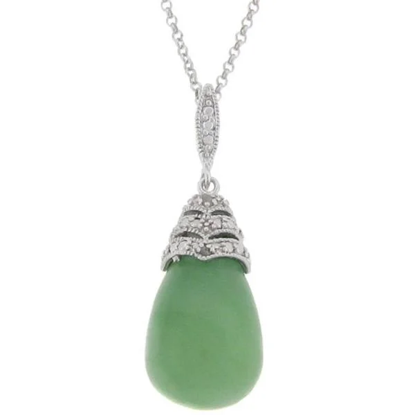 dainty gold heart necklace -Dolce Giavonna Sterling Silver Green Jade and Diamond Accent Drop Necklace