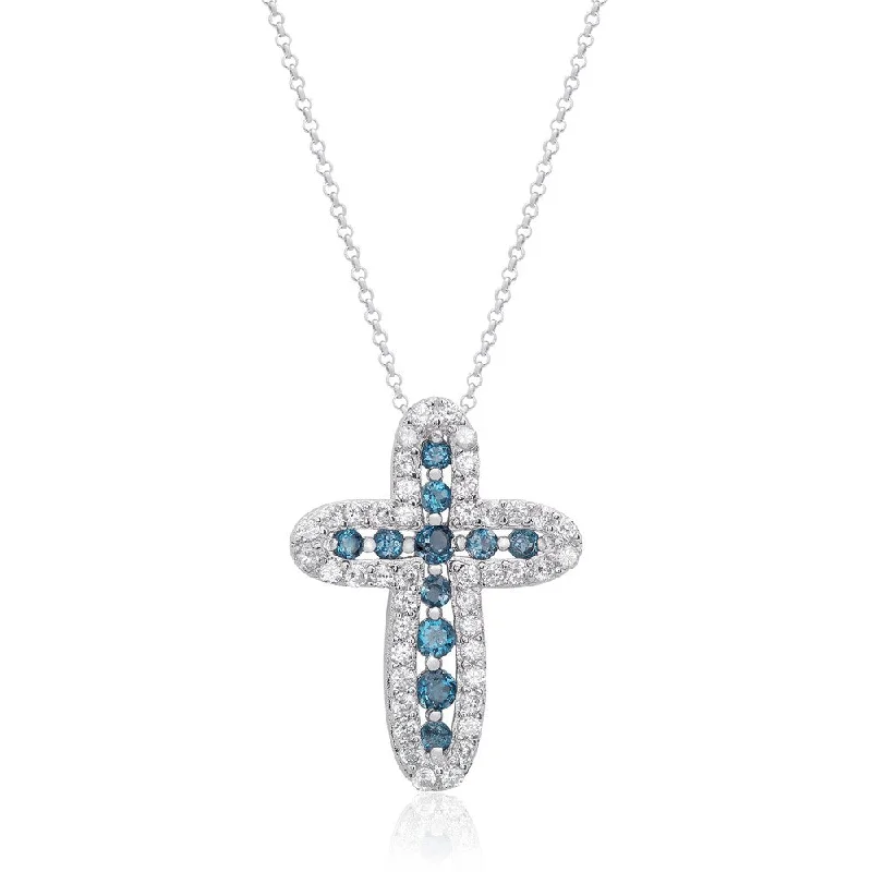 long gold necklace with pendant -Dolce Giavonna Sterling Silver London Blue Topaz and Cubic Zirconia Cross Necklace