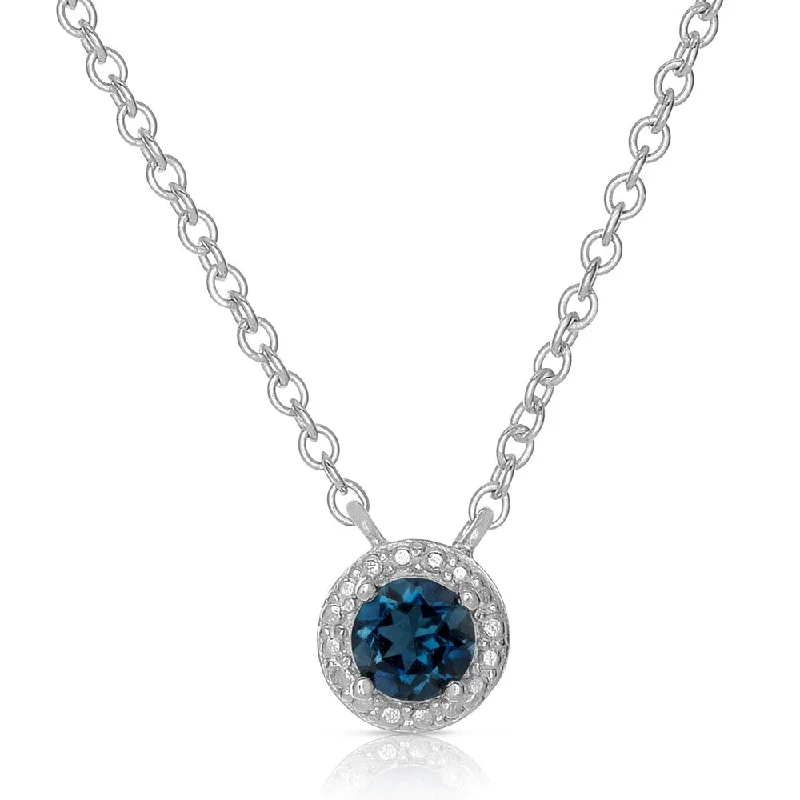 custom circle pendant necklace -Dolce Giavonna Sterling Silver London Blue Topaz Circle Design Necklace