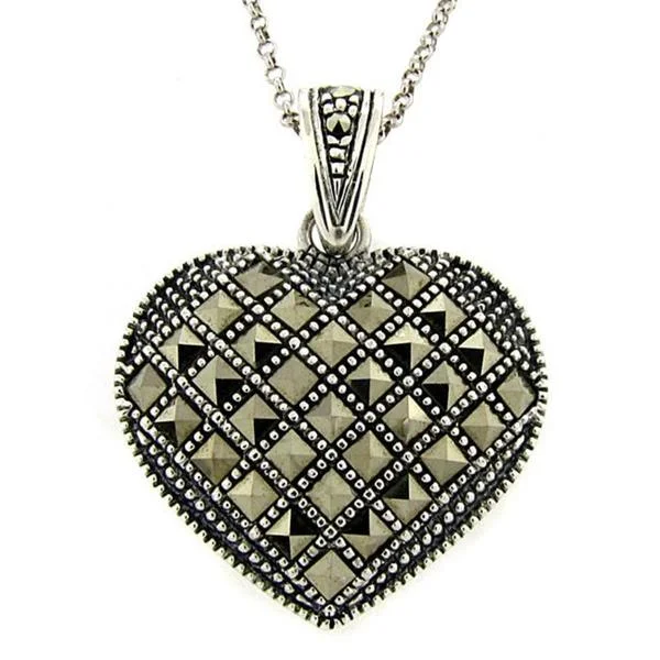 handmade gold pendant necklace -Dolce Giavonna Sterling Silver Marcasite Heart Necklace