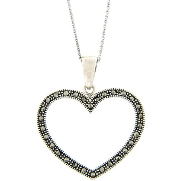 women’s birthstone pendant necklace gold -Dolce Giavonna Sterling Silver Marcasite Heart Outline Necklace