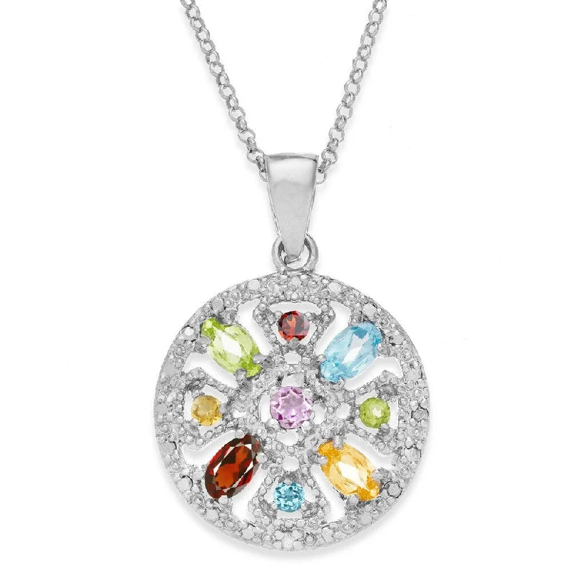 women’s gold choker necklace -Dolce Giavonna Sterling Silver Multigemstone/ Diamond Accent Medallion Necklace