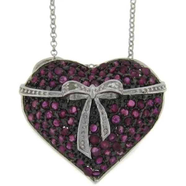 stylish silver necklace with pendant -Dolce Giavonna Sterling Silver Ruby and Diamond Accent Heart Necklace