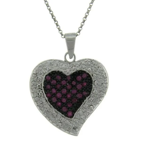 custom birthstone pendant necklace -Dolce Giavonna Sterling Silver Ruby and Diamond Accent Heart Necklace