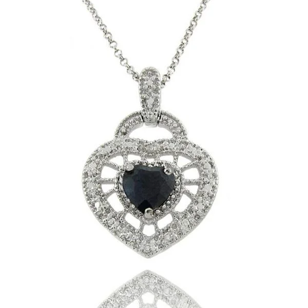 heart-shaped pendant necklace silver -Dolce Giavonna Sterling Silver Sapphire and Diamond Accent Heart Necklace