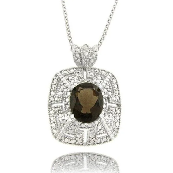 gold moon pendant necklace -Dolce Giavonna Sterling Silver Smokey Quartz/ Diamond Accent Necklace