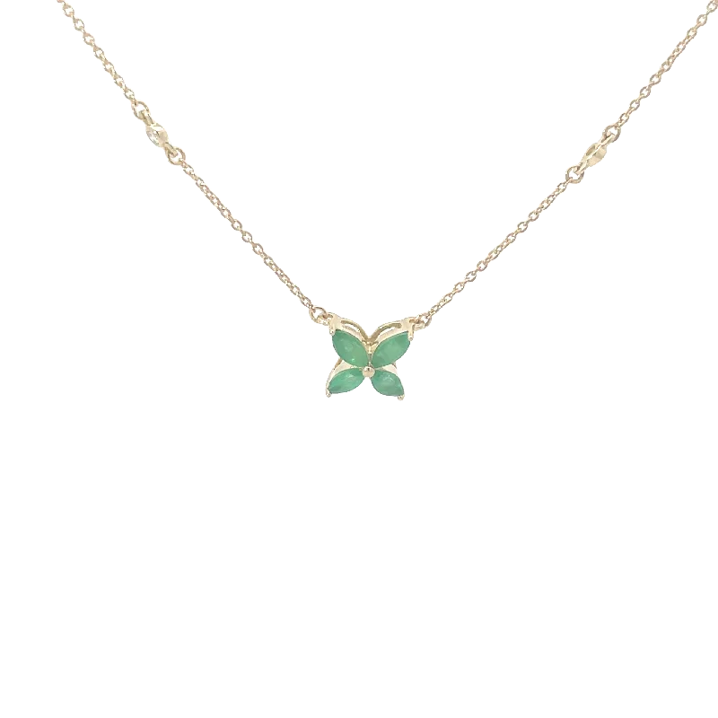 engraved silver bar necklace -Emerald Diamond Station Necklace