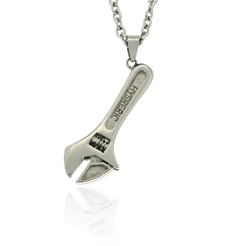 geometric bar pendant necklace silver -Gravity Stainless Steel Wrench Necklace