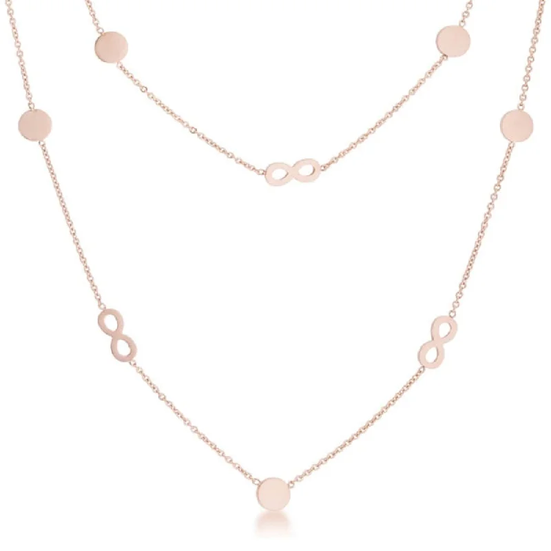 dainty pendant necklace gold -Krystal Rose Gold Stainless Steel Infinity Station Layer Necklace - 18 Inch