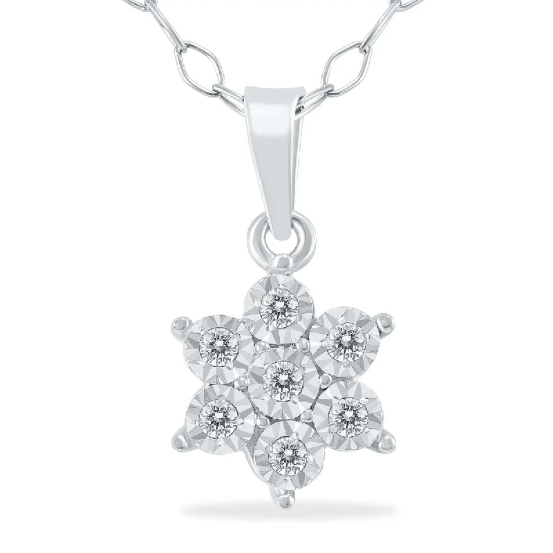 long silver pendant necklace -Marquee 0.04 Carat Diamond Flower Pendant in .925 Sterling Silver