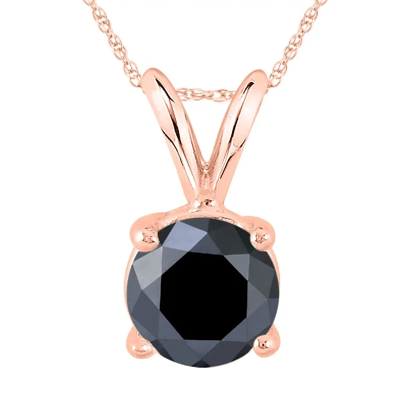 simple gold pendant necklace -Marquee 1 1/2 Carat Round Black Diamond Solitaire Pendant in 14K Rose Gold