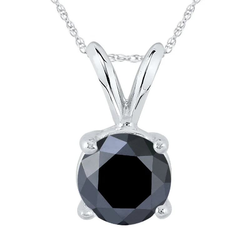 minimalistic silver necklace pendant -Marquee 1 1/2 Carat Round Black Diamond Solitaire Pendant in 14K White Gold