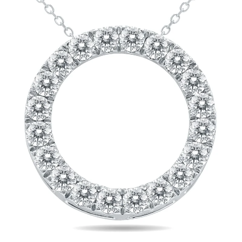 trendy charm pendant necklace -Marquee 1 1/2 Carat TW Diamond Circle Pendant in 10K White Gold