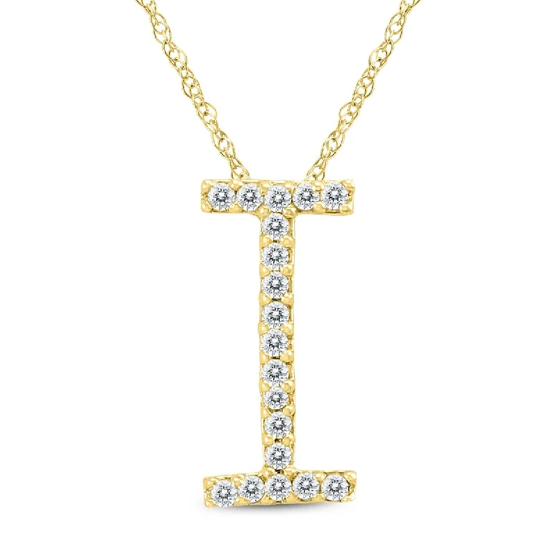 silver pendant necklace with initials -Marquee 1/10 Carat TW I Initial Diamond Pendant Necklace in 10K Yellow Gold with Adjustable Chain