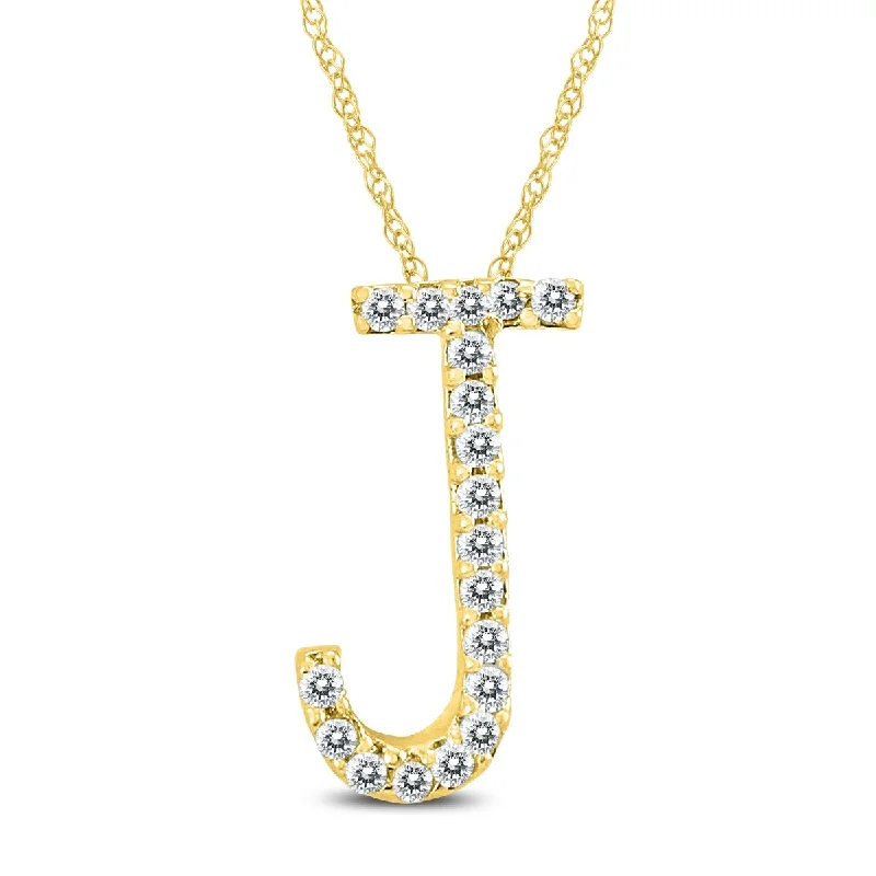 custom pendant necklace for women -Marquee 1/10 Carat TW J Initial Diamond Pendant Necklace in 10K Yellow Gold with Adjustable Chain