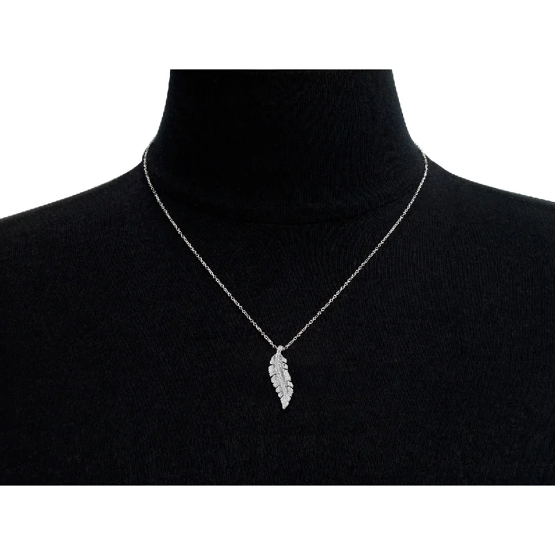 luxury pendant necklace silver -Marquee 1/10 Carat TW Natural Rose Cut Diamond Leaf Necklace With 18 Inch Chain