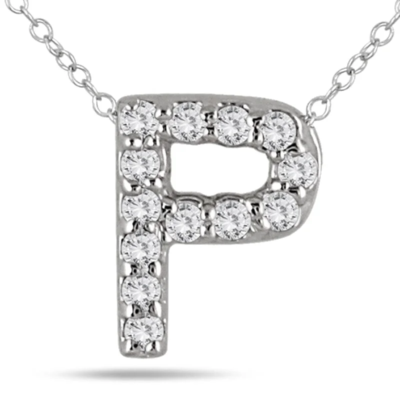 custom silver bar necklace -Marquee 1/10 Carat TW P Initial Diamond Pendant in 10K White Gold