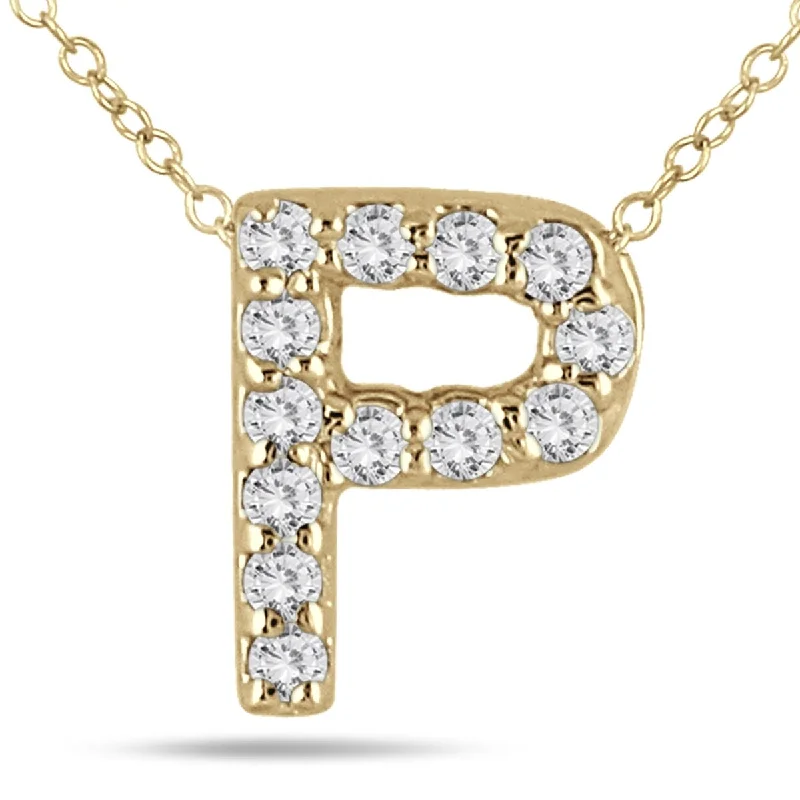 silver bar charm necklace -Marquee 1/10 Carat TW P Initial Diamond Pendant in 10K Yellow Gold