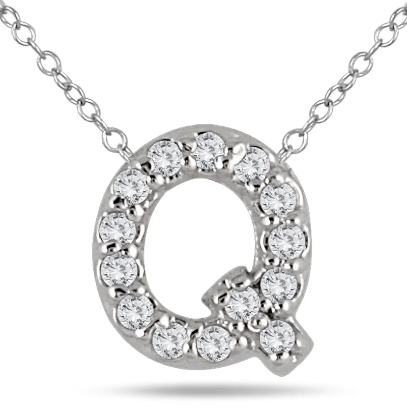 personalized crystal pendant necklace -Marquee 1/10 Carat TW Q Initial Diamond Pendant in 10K White Gold