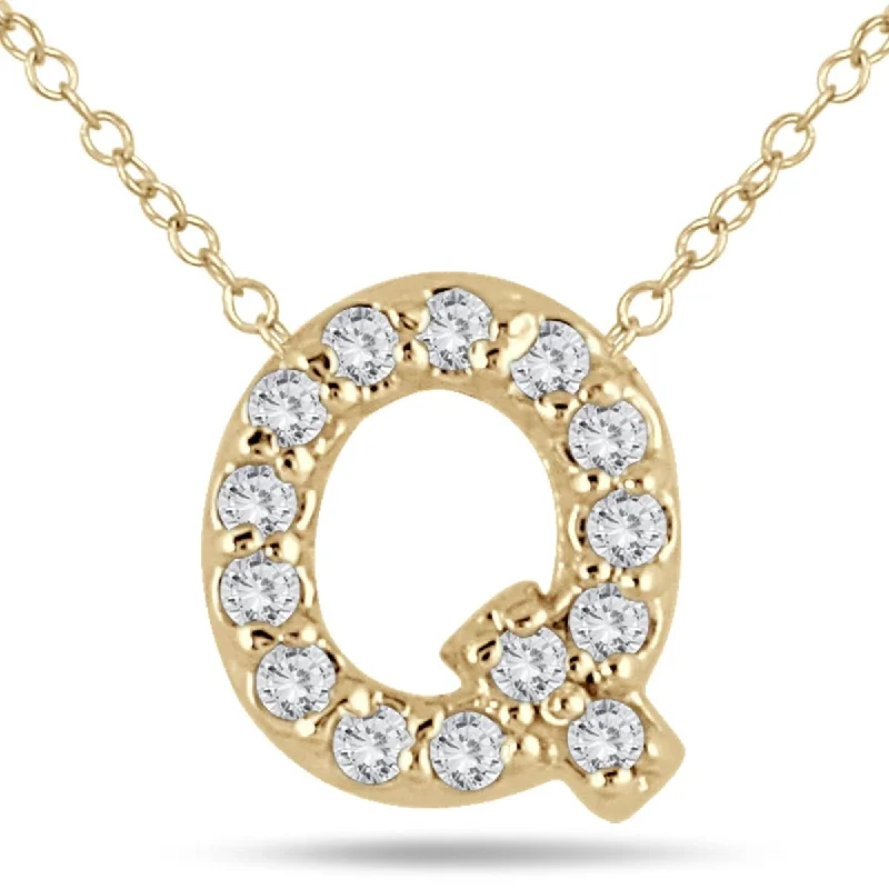 custom name necklace for girlfriend -Marquee 1/10 Carat TW Q Initial Diamond Pendant in 10K Yellow Gold