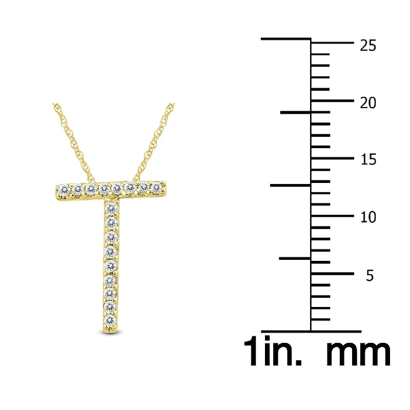 women’s birthstone pendant necklace gold -Marquee 1/10 Carat TW T Initial Diamond Pendant Necklace in 10K Yellow Gold with Adjustable Chain