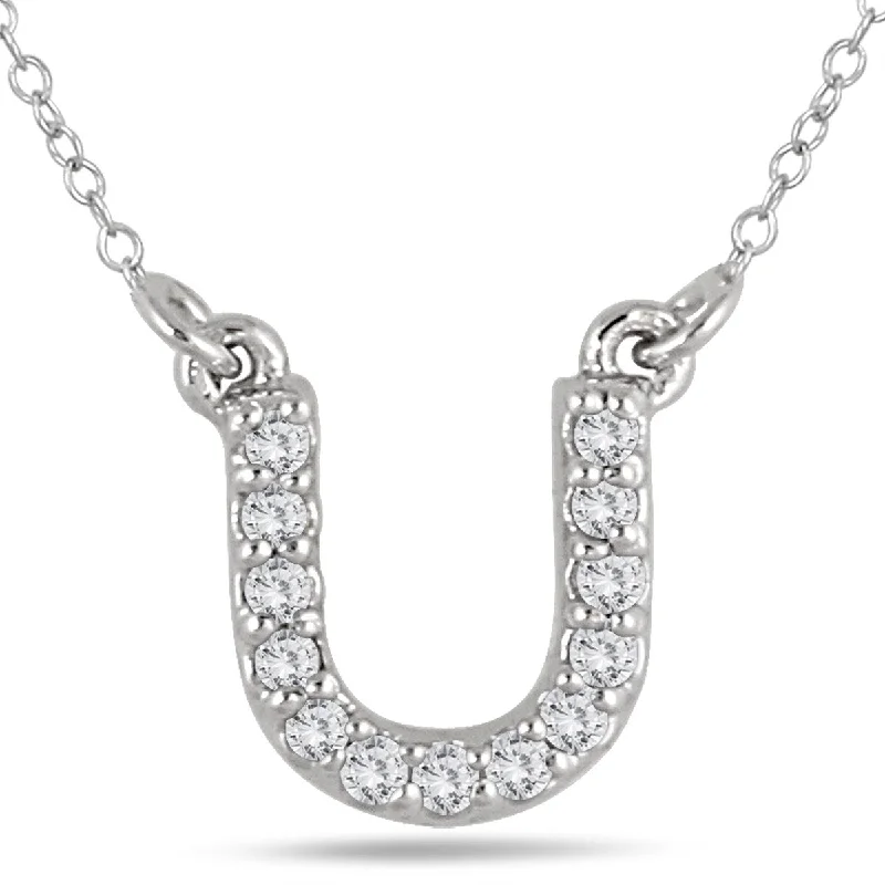 gold crystal pendant necklace -Marquee 1/10 Carat TW U Initial Diamond Pendant in 10K White Gold