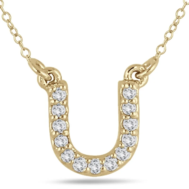 boho crystal pendant necklace -Marquee 1/10 Carat TW U Initial Diamond Pendant in 10K Yellow Gold