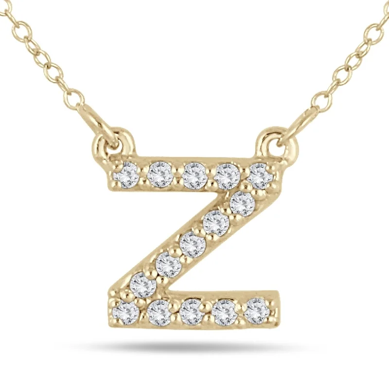 silver circle pendant necklace -Marquee 1/10 Carat TW Z Initial Diamond Pendant in 10K Yellow Gold