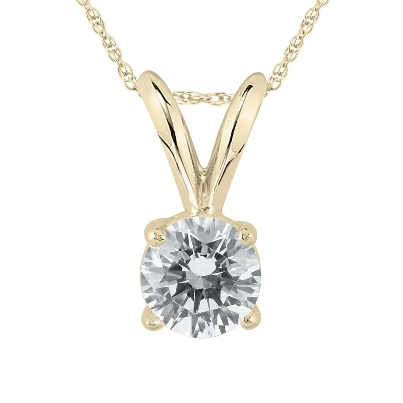 vintage heart pendant necklace -Marquee 1/2 Carat (J-K Color, SI1-SI2 Clarity) Certified Round Diamond Solitaire Pendant in 14K Yellow Gold