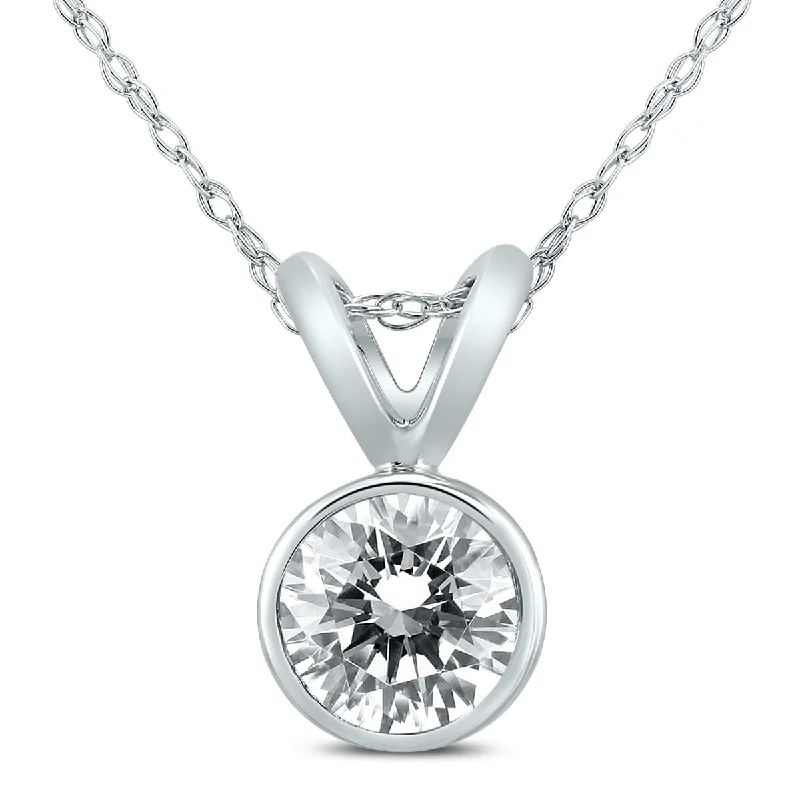 elegant silver heart pendant -Marquee 1/2 Carat Solitaire Diamond Bezel Pendant in 14K White Gold