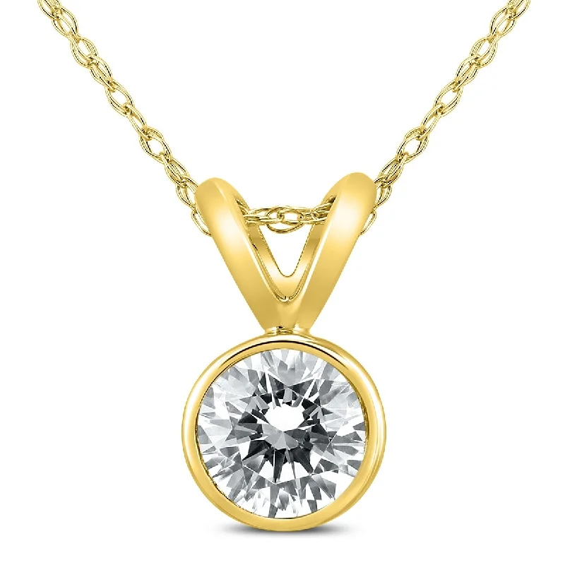 personalized pendant necklace for mom -Marquee 1/2 Carat Solitaire Diamond Bezel Pendant in 14K Yellow Gold