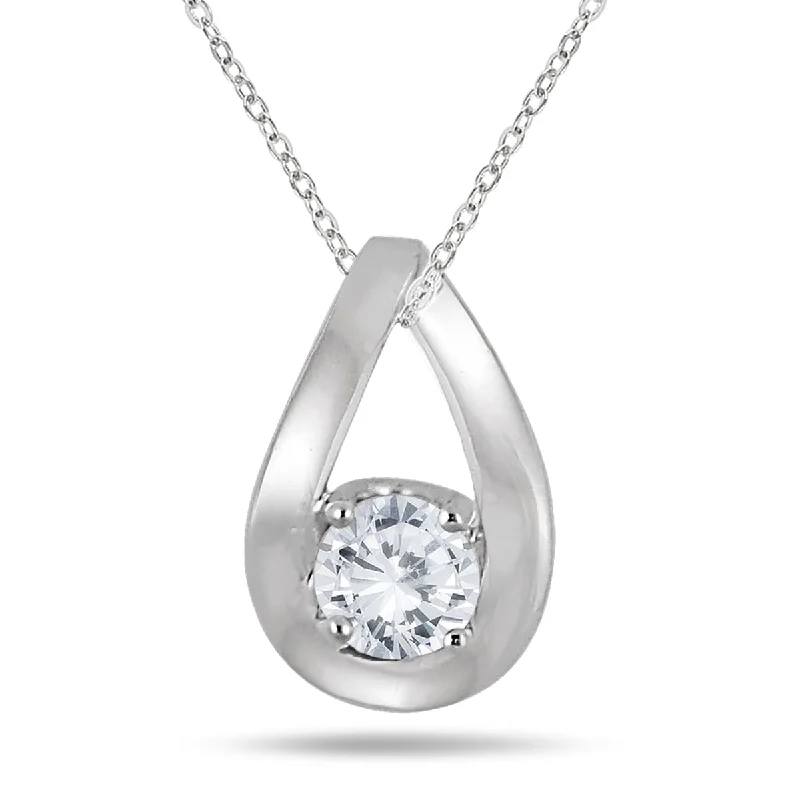 custom gemstone pendant necklace silver -Marquee 1/2 Carat Tear Drop Diamond Solitaire Pendant in 10K White Gold