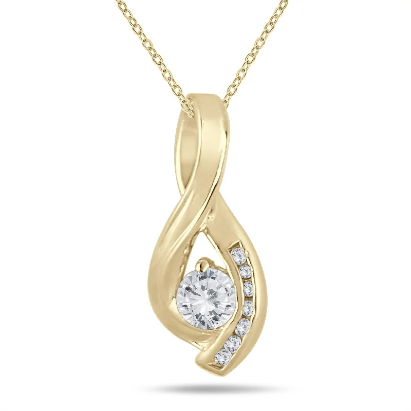 dainty diamond pendant necklace -Marquee 1/2 Carat TW Diamond Twist Pendant in 10K Yellow Gold